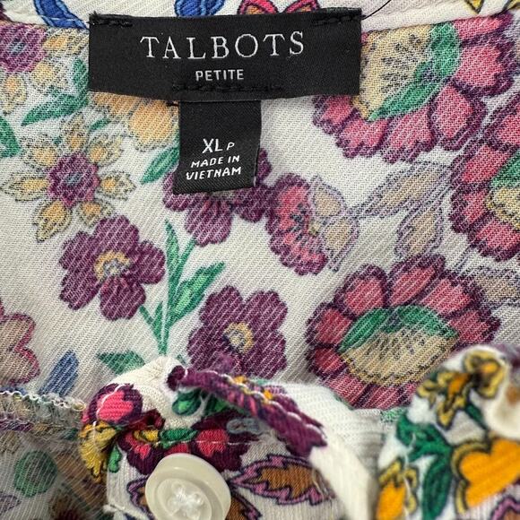 Talbots Petite XLFloral Ruffle Blouse Cotton Rayon Button Front Long Sleeve Top - Picture 3 of 6